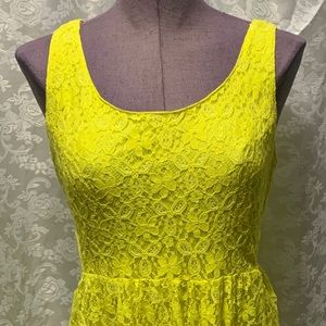 ECKO UNLTD Yellow lace dress with side cut outs L